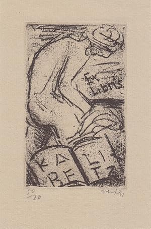 Imagen del vendedor de Ex Libris Kabelitz. Sitzender Akt und Buch mit Eignervermerk. a la venta por Antiquariat  Braun