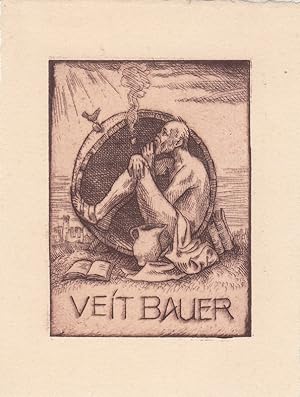Bild des Verkufers fr Veit Bauer. Rauchender Diogenes in der Tonne, Kanne und Bcher. zum Verkauf von Antiquariat  Braun