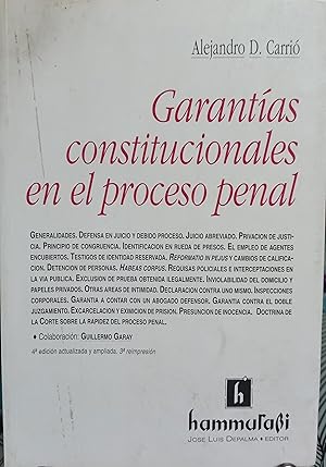 Imagen del vendedor de Garantas constitucionales en el proceso penal. Cuarta edicin actualizada y ampliada a la venta por Librera Monte Sarmiento