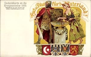 Ansichtskarte / Postkarte Kriegsanleihe 1916, Gut und Blut fürs Vaterland, Anglo-Österr. Bank in ...