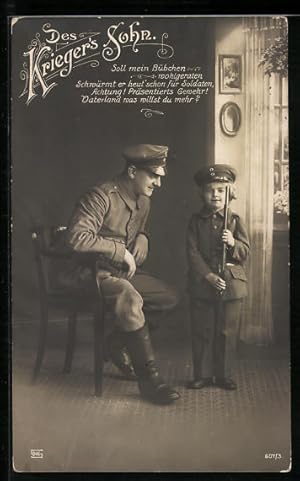 Ansichtskarte Des Kriegers Sohn in Uniform, Kinder Kriegspropaganda