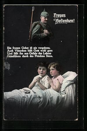 Bild des Verkufers fr Ansichtskarte Treues Gedenken zweier kleiner Kinder an den Vater im Kriege zum Verkauf von Bartko-Reher