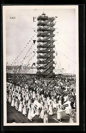 Ansichtskarte Stuttgart, 15. Deutsches Turnfest, 22.-30. Juli 1933, Flaggenturm