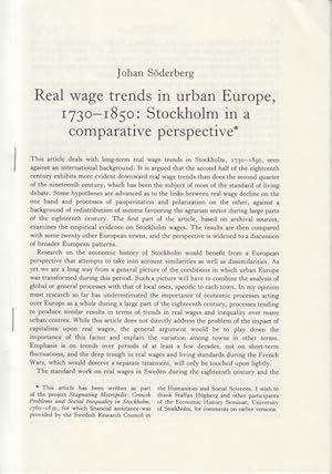 Seller image for Real Wage trends in urban Europe, 1730-1850: Stockholm in a comparative perspective*. Offprint from Social History Vol. 12 : No. 2. for sale by Centralantikvariatet