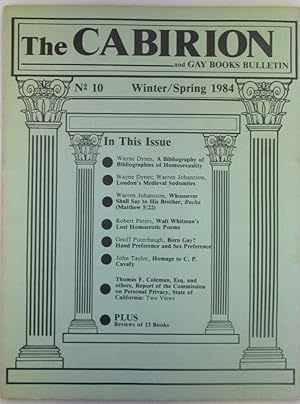 Bild des Verkufers fr The Cabirion and Gay Books Bulletin. No. 10. Winter/Spring 1984 zum Verkauf von Mare Booksellers ABAA, IOBA