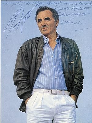 "Charles AZNAVOUR" Carte discographique BARCLAY dédicacée / Photo Alain MAROUANI