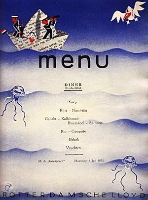 Kindermenu van het M.S. Indrapoera (Maandag 8 Juli 1935).