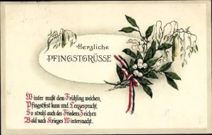 Ansichtskarte / Postkarte Glückwunsch Pfingsten, Winter muss dem Frühling weichen, Lorbeer