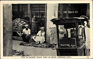 Bild des Verkufers fr Ansichtskarte / Postkarte Port of Spain Trinidad und Tobago, Lull in Market Trade zum Verkauf von akpool GmbH