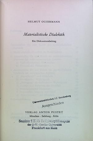 Seller image for Materialistische Dialektik : Ein Diskussionsbeitrag. for sale by books4less (Versandantiquariat Petra Gros GmbH & Co. KG)