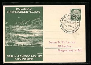 Künstler-Ansichtskarte Ganzsache PP127C25: Berlin-Pankow, Kolonial-Briefmarken-Schau 1937