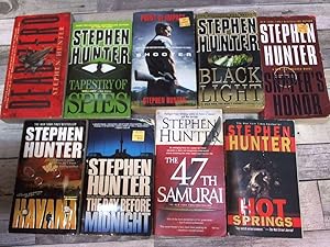 Imagen del vendedor de 9 Stephen Hunter Thriller Books (Tapestry of Spies, Point of Impact, Black Light, Hot Springs, Havana, The Day Before Midnight, 47th Samurai, Sniper's Honor, Dead Zero) a la venta por Archives Books inc.