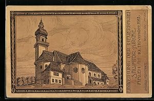 Künstler-Ansichtskarte Aalen, Einweihung der Neubauten Salvator-Kirche 1913