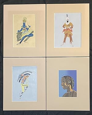 [HAND-PAINTED ART-DECO DEPICTIONS OF PEOPLE FROM EXOTIC LANDS IN ORNAMENTAL COSTUMES]. A set of f...