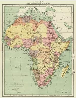 Map of Africa showing European Annexations and claims in 1885,Antique Historical Color Map