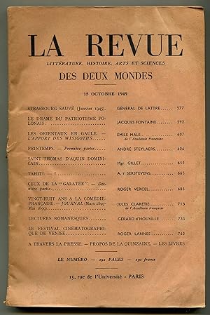 Image du vendeur pour La Revue des Deux Mondes: Littrature, Histoire, Arts et Sciences - 15 Octobre 1949 mis en vente par Between the Covers-Rare Books, Inc. ABAA