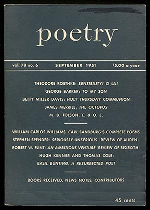 Bild des Verkufers fr Poetry - Vol. 78, No. 6, September 1951 zum Verkauf von Between the Covers-Rare Books, Inc. ABAA
