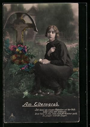 Bild des Verkufers fr Ansichtskarte Trauernde Frau am Elterngrab, Ich kenn` ein einsam Pltzchen auf der Welt. zum Verkauf von Bartko-Reher