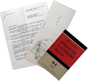 Imagen del vendedor de Typed letter, signed ("F"), to Martin Gardner, 28 November 1966, communicating news of Jorge Luis Borges, [with:] New Year's Card for 1960 [and:] Introduccin a la literatura inglesa (1965) a la venta por James Cummins Bookseller, ABAA