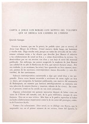 Immagine del venditore per Carta a Jorge Luis Borges con motive dei volumen que le dedica los Cahiers de L'Herne venduto da James Cummins Bookseller, ABAA