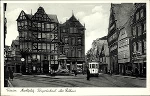 Ansichtskarte / Postkarte Gießen an der Lahn Hessen, Marktplatz, Kriegerdenkmal, altes Rathaus, Tram