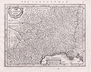 Image du vendeur pour Languedoc" - Languedoc Cahors Avignon Mercator map Karte gravure carte mis en vente par Antiquariat Steffen Vlkel GmbH