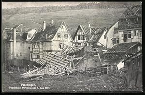 Ansichtskarte Plochingen, Wirbelsturm-Verheerungen 1913, Ortspartie, Unwetter