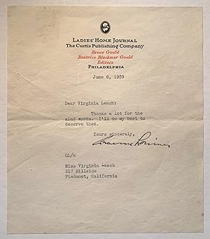 Seller image for Graeme and Sarah Lorimer Autograph and Typed Letters, Signed to Contributor Virginia Leach For Contributions to Maude's Diary in Saturday Evening Post 1933-1939 for sale by Stellar Books & Ephemera, ABAA