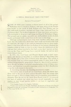Bild des Verkufers fr A Shell Bracelet Manufactory (Article Reprinted from American Antiquity Volume 2, No. 2, October, 1936) zum Verkauf von Paperback Recycler
