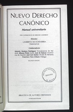 Bild des Verkufers fr Nuevo Derecho Cannico. Manual universitario. zum Verkauf von books4less (Versandantiquariat Petra Gros GmbH & Co. KG)