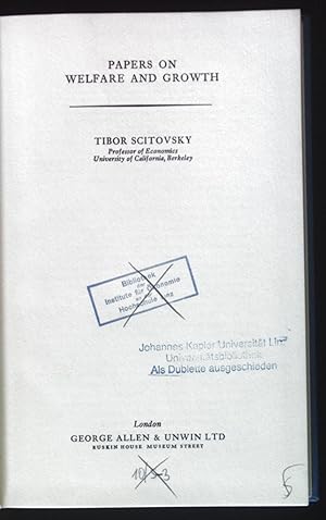 Bild des Verkufers fr Papers on welfare and Growth. zum Verkauf von books4less (Versandantiquariat Petra Gros GmbH & Co. KG)