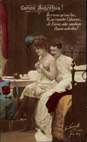 Ansichtskarte / Postkarte Liebespaar im Bett, Frau in Unterwäsche, Comme Autrefois