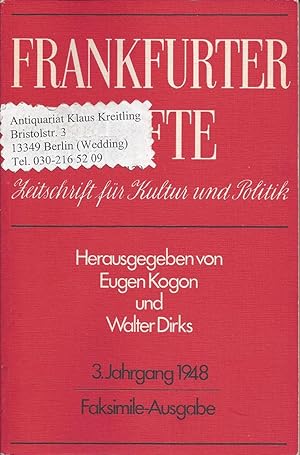 Frankfurter Hefte. Zeitschrift für Kultur und Politik. 3.Jahrgang 1948. Faksimile-Ausgabe