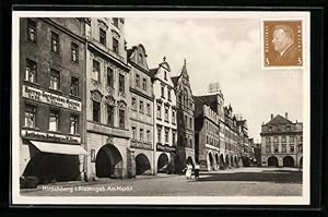 Ansichtskarte Hirschberg i. Riesengeb., Am Markt mit Geschäften