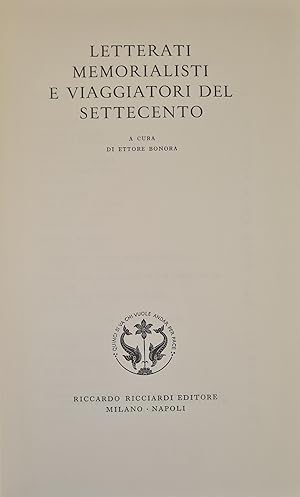 Imagen del vendedor de LETTERATI MEMORIALISTI E VIAGGIATORI DEL SETTECENTO. a la venta por libreria minerva