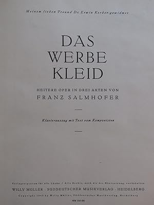 Image du vendeur pour SALMHOFER Franz Das Werbe Kleid Opra Chant Piano 1943 mis en vente par partitions-anciennes