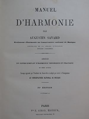 Immagine del venditore per SAVARD Augustin Manuel d'Harmonie 1897 venduto da partitions-anciennes