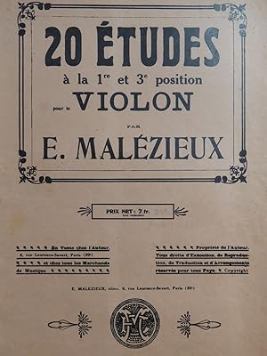 Bild des Verkufers fr MALZIEUX Eugne Vingt tudes pour le Violon 1929 zum Verkauf von partitions-anciennes
