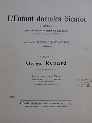 Seller image for RENARD Georges L'Enfant dormira bientt Chant Piano for sale by partitions-anciennes