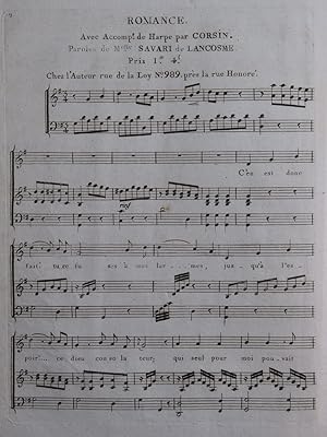 CORSIN Isidore Romance Chant Harpe ca1810