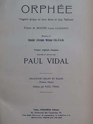 Bild des Verkufers fr GLCK C. W. Orphe Opra Chant Piano 1922 zum Verkauf von partitions-anciennes