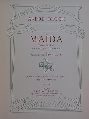 BLOCH André Maïda Dédicace Chant Piano 1909
