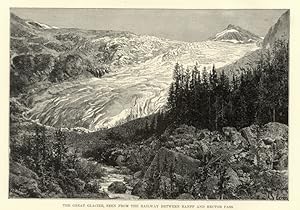 The Great Glacier Between Banff and Hector Pass in Alberta,Antique Historical Print
