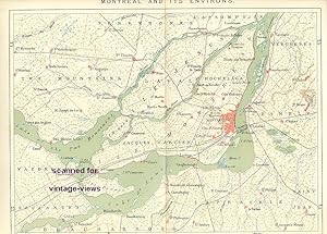 Montreal and Environs,Antique Colour Historical Map
