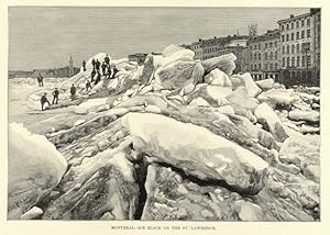 Ice Blocking the St Lawrence River at Montreal,Antique Historical Print