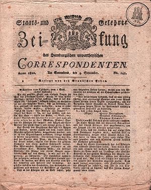 Staats- und Gelehrte Zeitung des Hamburgischen unpartheyischen Correspondenten. No. 145. Am Sonna...