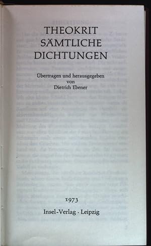 Bild des Verkufers fr Theokrit smtliche Dichtungen. zum Verkauf von books4less (Versandantiquariat Petra Gros GmbH & Co. KG)