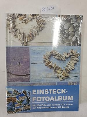Einsteck-Fotoalbum für 200 Fotos mit Negativtasche und CD-Tasche (maritimes Design mit Herz) Eins...