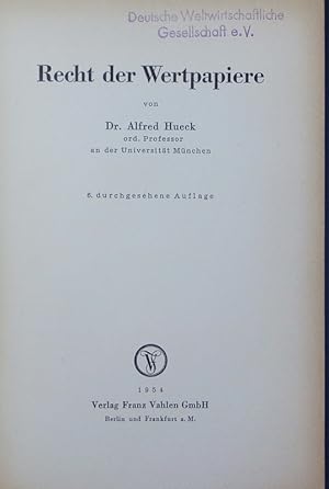 Bild des Verkufers fr Recht der Wertpapiere. zum Verkauf von Antiquariat Bookfarm