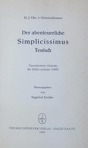 Bild des Verkufers fr Der abenteuerliche Simplicissimus. Teutsch. zum Verkauf von Antiquariat Bookfarm